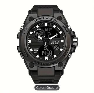 Reloj Deportivo Militar Hombre Negro/Plata