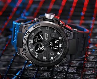 Reloj Deportivo Militar Hombre Negro/Plata
