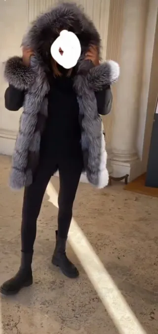 Parka Negra impermeable Pelo natural