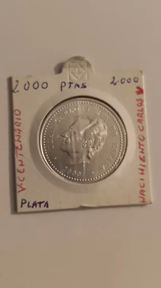 2 Monedas Plata 2000 Pesetas Carlos V y Juan Carlo
