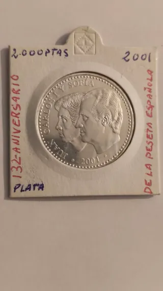2 Monedas Plata 2000 Pesetas Carlos V y Juan Carlo