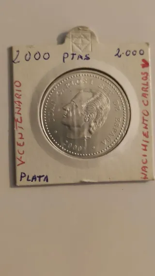 2 Monedas Plata 2000 Pesetas Carlos V y Juan Carlo