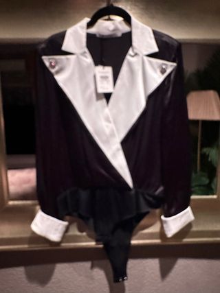 Body Uterqüe Seda Negro y Blanco Talla Única