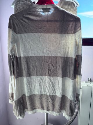 cárdigan de rayas beige y blanco massimo dutti