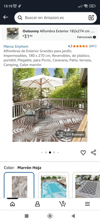 Alfombra de exterior NUEVA a estrenar 180x270