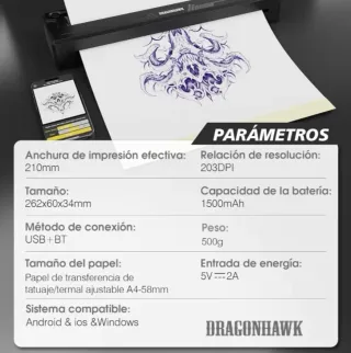Dragonhawk Impresora Térmica Esténcil Tatuaje