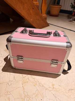 Maletín maquillaje/uñas rosa y plata