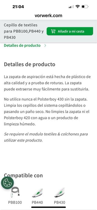 Kobold VB100 Módulo Textil y Colchón