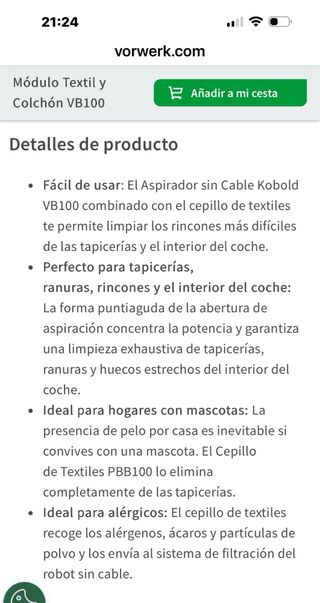 Kobold VB100 Módulo Textil y Colchón