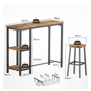 Mesa Bar Alta con 2 Taburetes