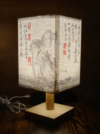 Candeeiro Japonês Tecido e Madeira