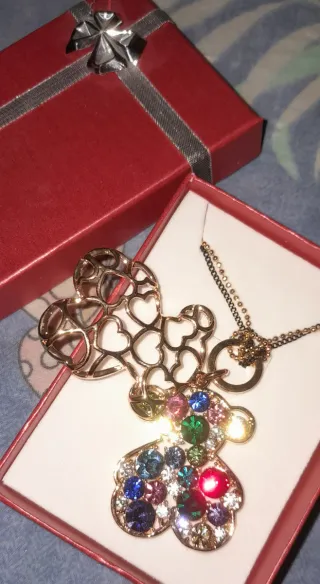 Colgante Oso Corazones Multicolor Dorado