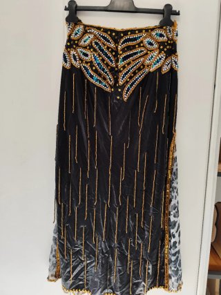 Traje Danza Vientre azul marino y Dorado