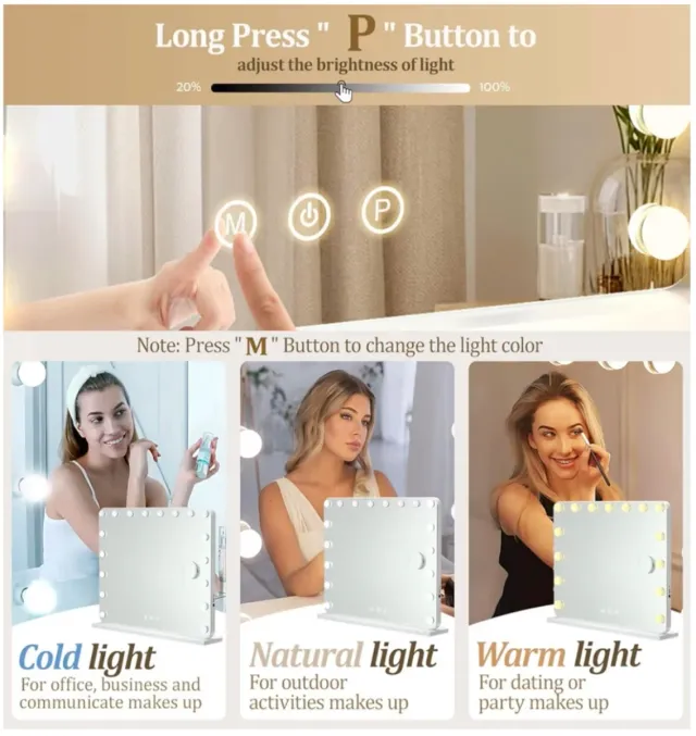 Espejo Maquillaje con Luz LED 80x62cm