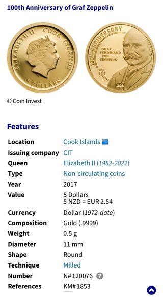 Moneda Oro 0,5 grs Graf Zeppelin 2017