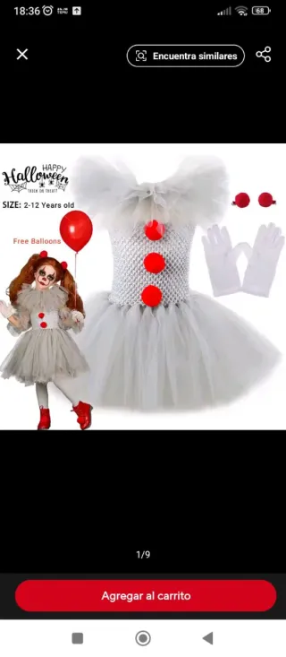 Disfraz Payaso Niña SIN GLOBO,ideal 8 a 10 años