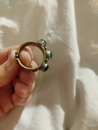 Anillo Vintage Mujer Piedras Negras y Verdes