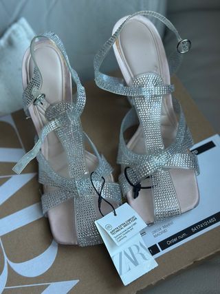 Sandalias Zara Tacon Brillantes Talla 38