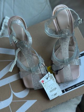 Sandalias Zara Tacon Brillantes Talla 38
