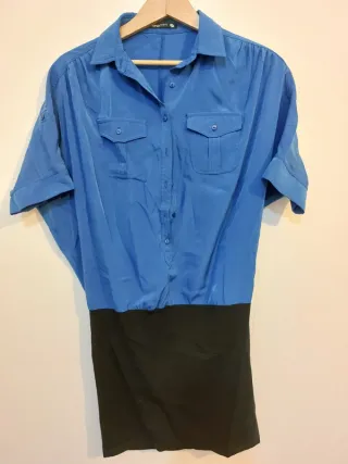 Vestido tubo camisero azul y negro