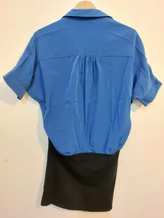 Vestido tubo camisero azul y negro