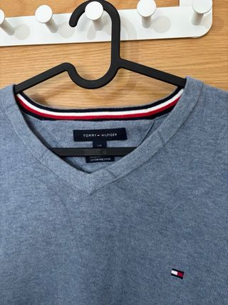 Jersey Tommy Hilfiger Azul Cuello Pico Hombre L