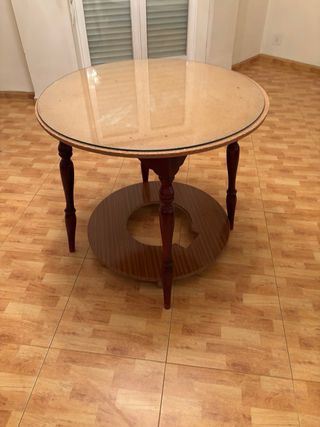 Mesa redonda madera y cristal