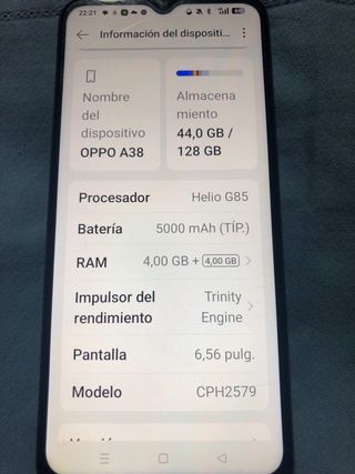 OPPO A38  128 GB. En su caja original y la fra.