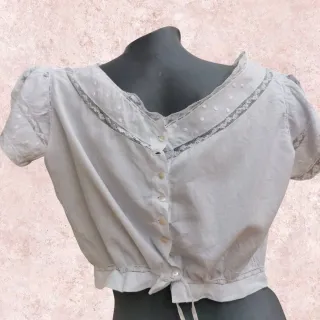 Blusa eduardina antigua blanca de algodón fino