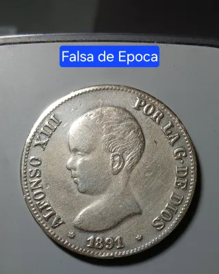 5 Pesetas 1891 Falsa de Epoca
