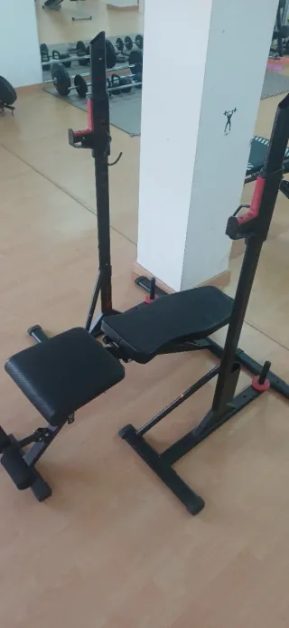 Baco de pesas press banca y sentadillas