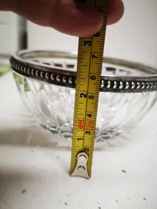 Cuenco cristal tallado filo plata antiguo