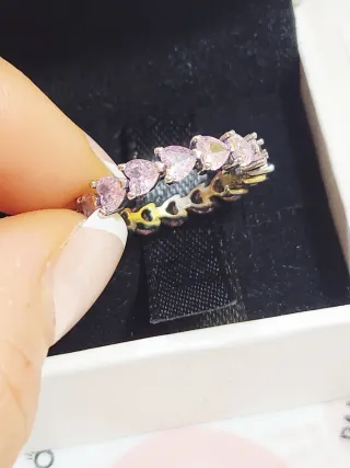 Anillo Pandora Corazones Brillantes rosa. Talla 56