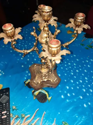 Candelabro de bronce y mármol antiguo