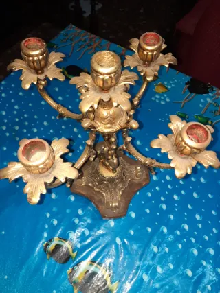 Candelabro de bronce y mármol antiguo