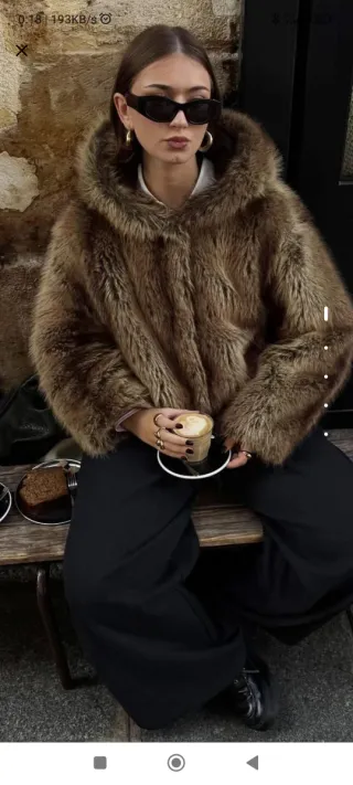 Chaqueta pelo sintético forrada, con capucha.