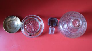 2 Antiguos objetos tocador cristal dorado