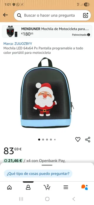 Mochila led azul(no se incluye powerbank)