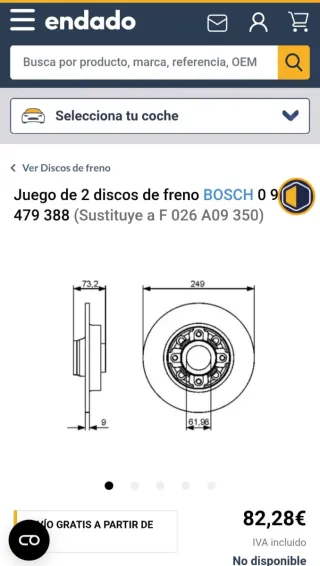 Set de discos de freno traseros marca Bosch