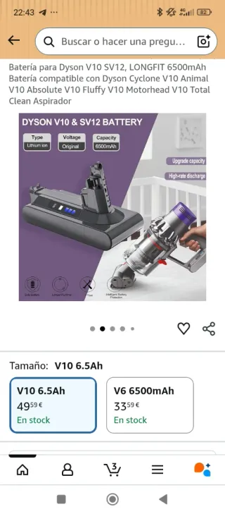 Batteria per aspirapolvere Dyson V10 SV12, 6500mAh