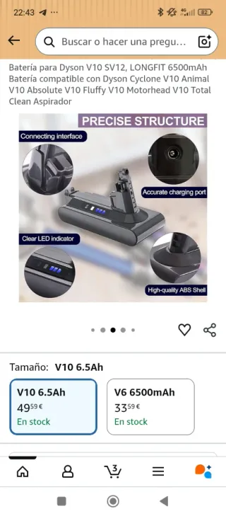 Batteria per aspirapolvere Dyson V10 SV12, 6500mAh