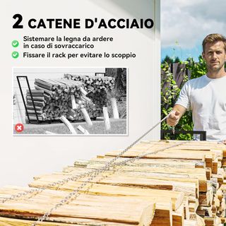 Porta legna esterno in acciaio, con borsa per il trasporto, struttura regolabile e catene in metallo, porta legna rialzato, 0,8 m³, 235x31x116 cm, nero