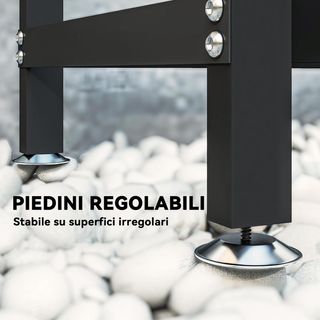 Porta legna esterno in acciaio, con borsa per il trasporto, struttura regolabile e catene in metallo, porta legna rialzato, 0,8 m³, 235x31x116 cm, nero