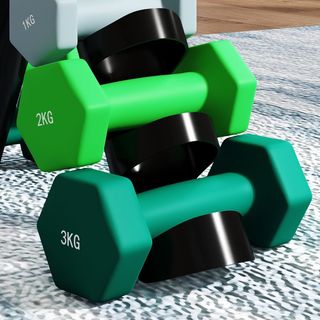 Juego de Mancuernas de Gimnasio con Soporte Plegable, Mancuernas Hexagonales de Metal con Agarre, Entrenamiento Fitness en Casa, Multicolor