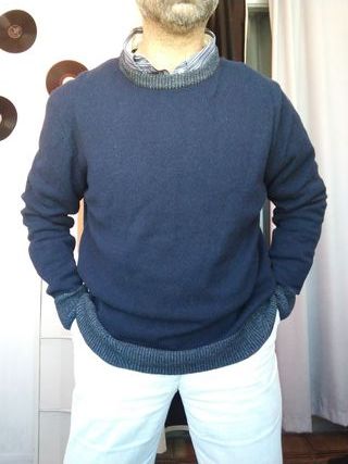 Maglione Uomo Vintage" Re del mare "in lana blu L