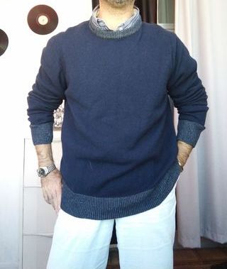 Maglione Uomo Vintage" Re del mare "in lana blu L