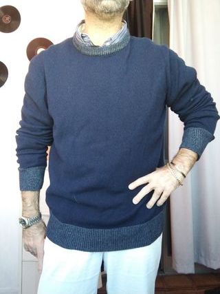 Maglione Uomo Vintage" Re del mare "in lana blu L