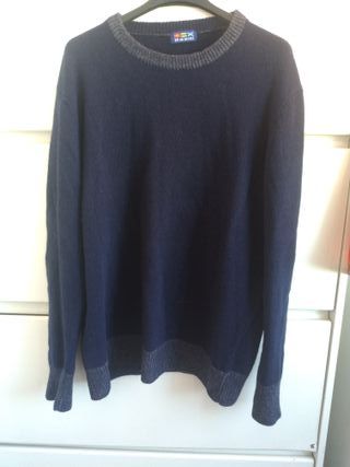 Maglione Uomo Vintage" Re del mare "in lana blu L
