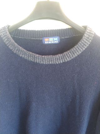 Maglione Uomo Vintage" Re del mare "in lana blu L