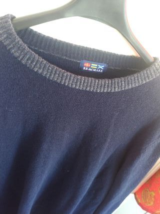 Maglione Uomo Vintage" Re del mare "in lana blu L